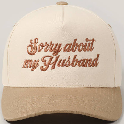 Sorry About My Wife / Husband Embroidery Two-Tone Canvas Cap: 1990-BLACK-WIFE / ONE SIZE