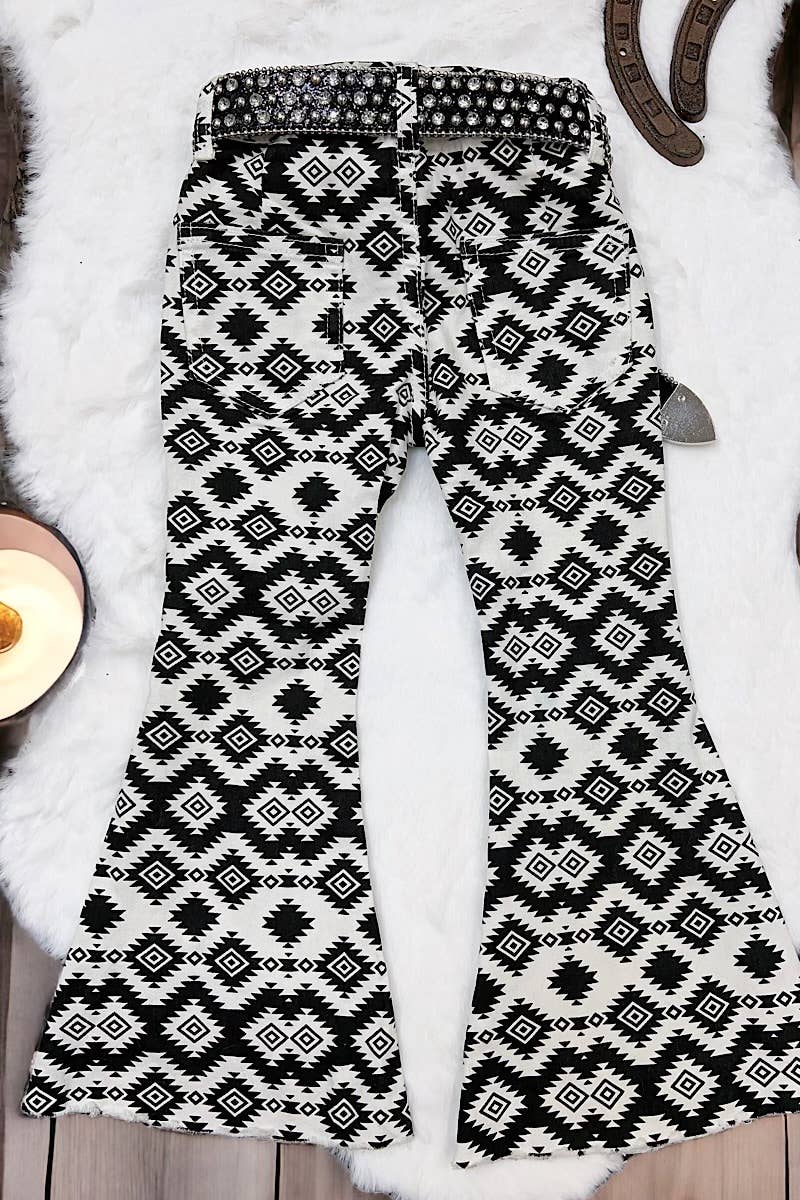 BLACK & WHITE AZTEC PRINTED BOOTCUT PANTS