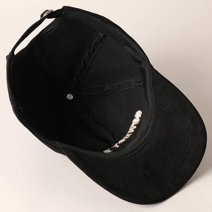 Cowboy Hat Text Embroidery Suede Baseball Cap: Black / ONE SIZE