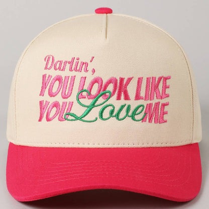 You Look Like You Love Me Embroidery Trucker Hat: Denim / ONE SIZE