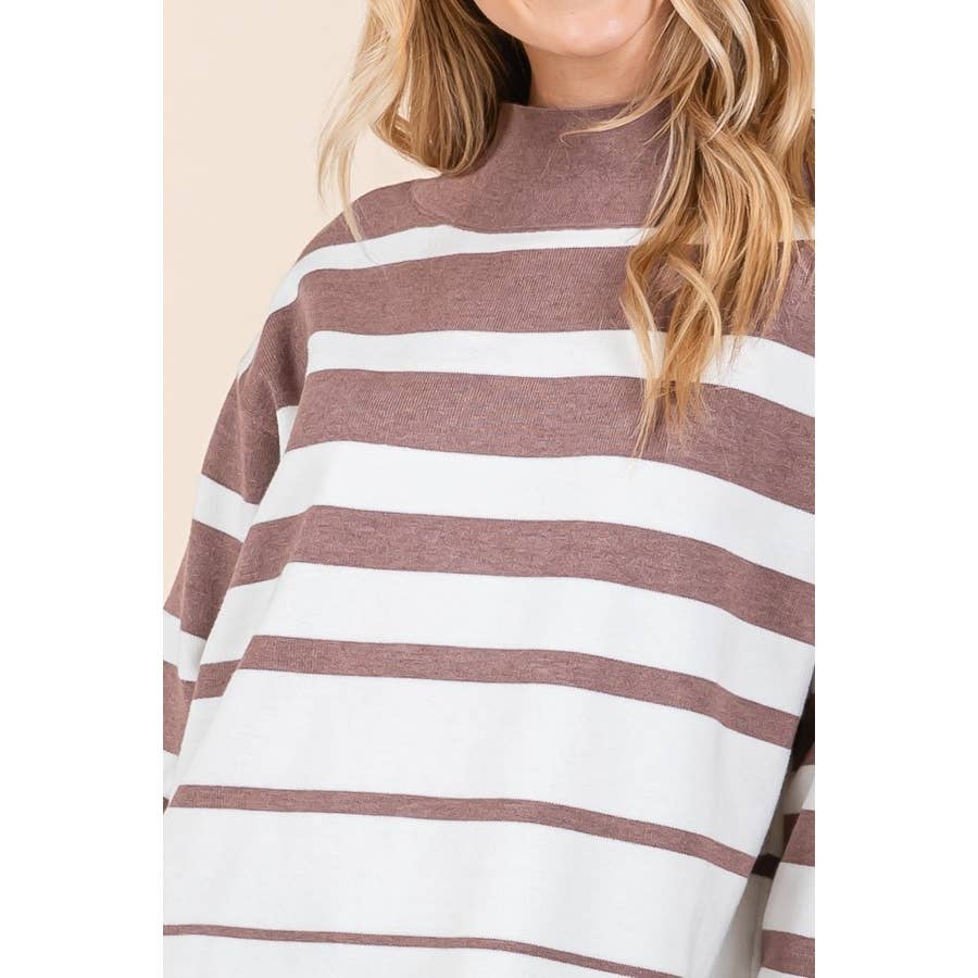 Striped Mock Neck Long Sleeve Sweater