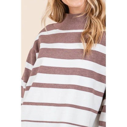 Striped Mock Neck Long Sleeve Sweater