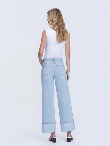 SUPER HIGH RISE LIGHT WASH CUFFED BAGGY WIDE JEANS