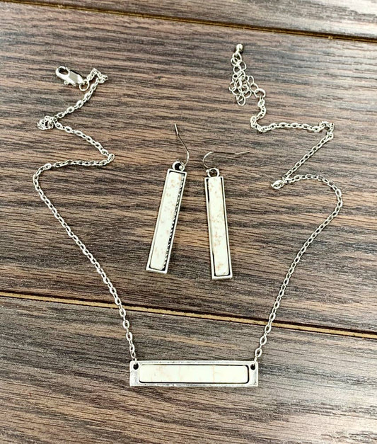 732771, Bar White Turquoise Necklace Earrings Set