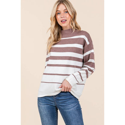 Striped Mock Neck Long Sleeve Sweater