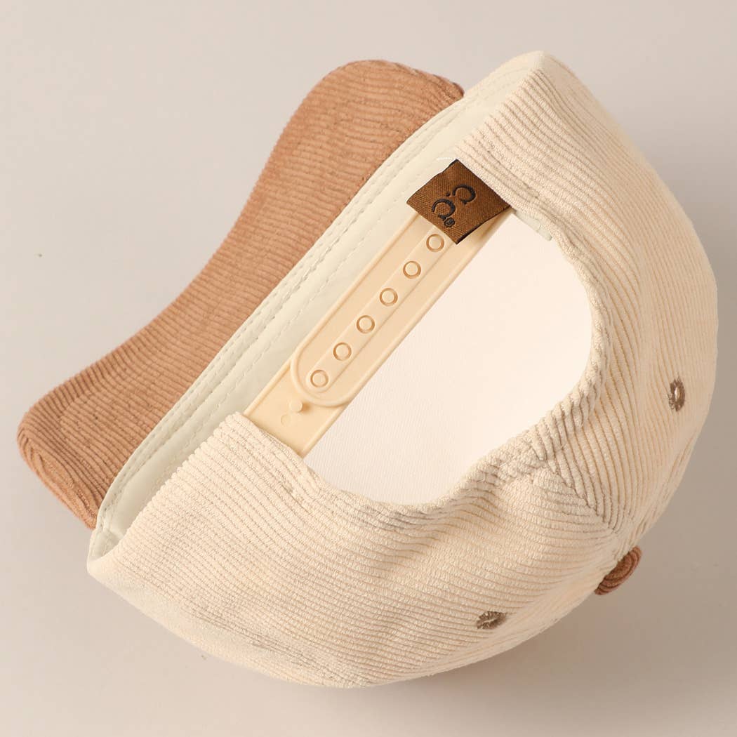 Put It On My Cowboy's Tab Two-Tone Corduroy Cap: Black/ Beige ONE SIZE