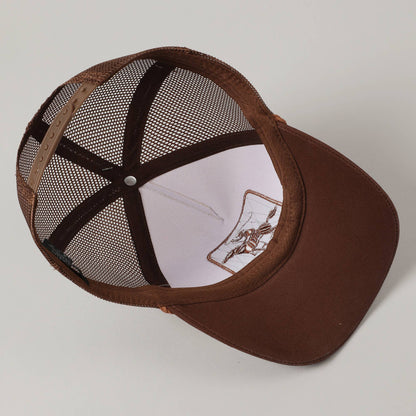 Cowboy Image Howdy Embroidery Mesh Back Cap: Brown / ONE SIZE