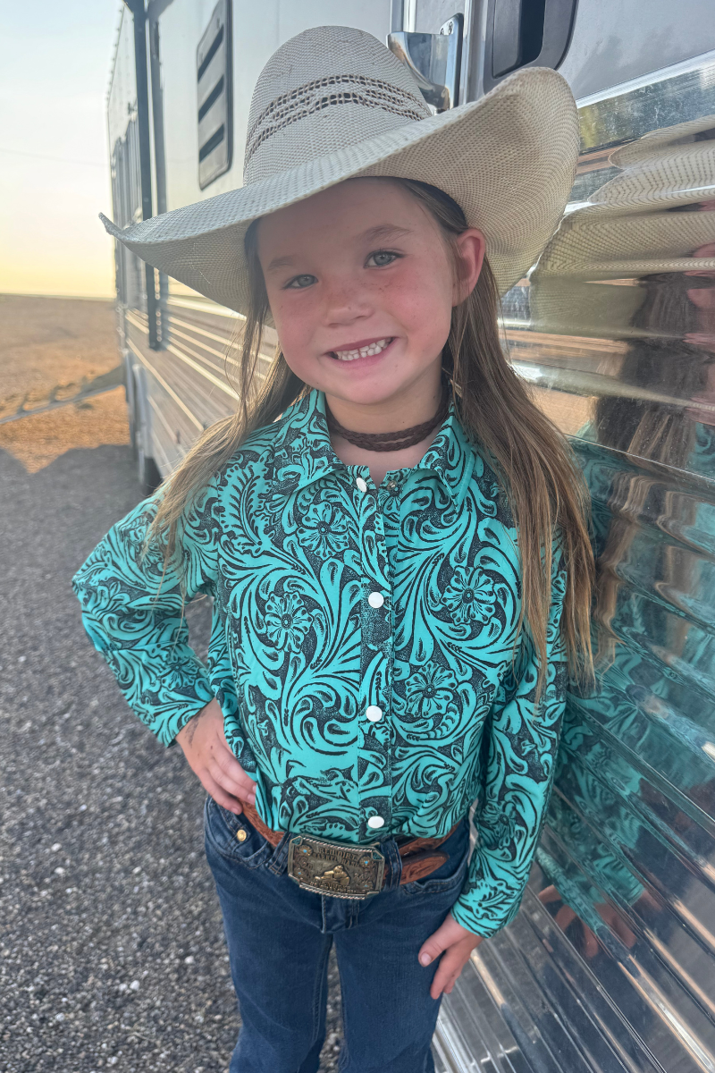 Tooled In Turquoise Kids Button Up