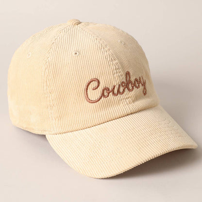 Cowboy Letter Embroidery Corduroy Cap: SAND / ONE SIZE