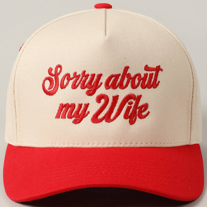 Sorry About My Wife / Husband Embroidery Two-Tone Canvas Cap: 1990-BLACK-WIFE / ONE SIZE