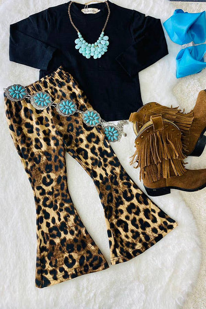 Black Top & Leopard Bells Kids Set