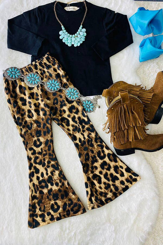 Black Top & Leopard Bells Kids Set