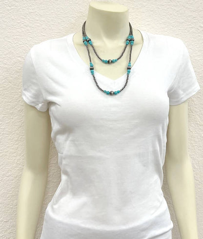 736079, 2-strand Navajo Bead, Synthetic Turquoise Necklace