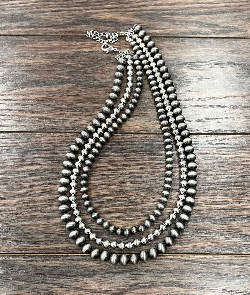 738350, Handmade 24” Silver & Navajo Bead Necklace