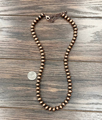 734399, Handmade 10mm Copper Navajo Bead Necklace