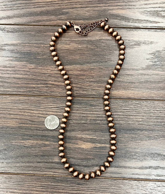 734399, Handmade 10mm Copper Navajo Bead Necklace