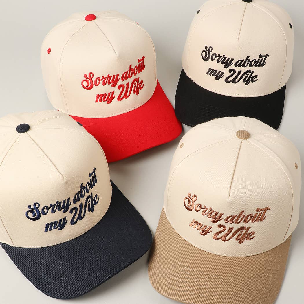 Sorry About My Wife / Husband Embroidery Two-Tone Canvas Cap: 1990-BLACK-WIFE / ONE SIZE