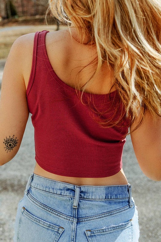 Ribbed Sleeveless Crop Top: Racing Red