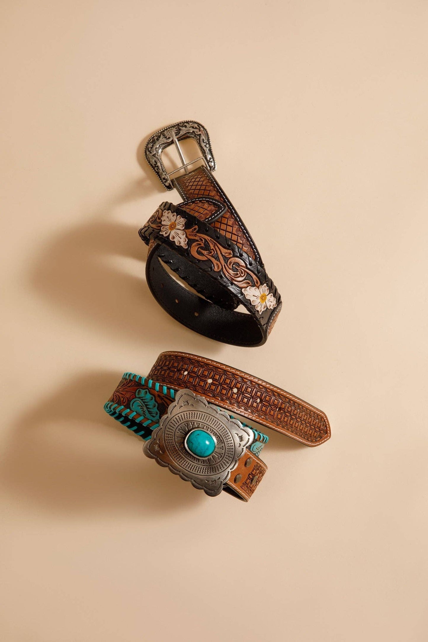 Tropical Forest Hand-Tooled Leather Belt
