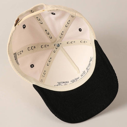 Put it on my husband's tab Two-Tone Corduroy Cap: Beige / ONE SIZE