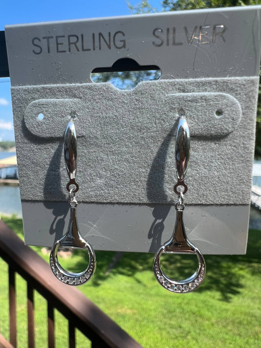 Equestrian Bling Snaffle Bit Earrings Sterling Silver