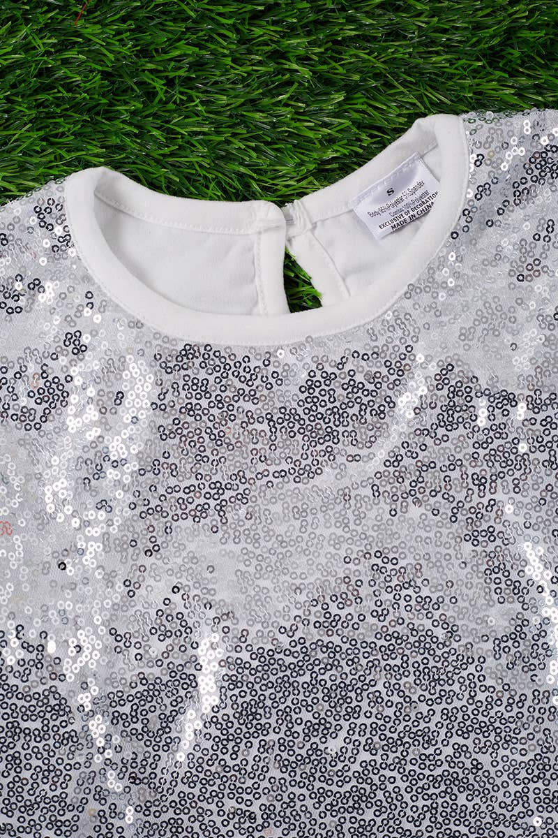 Silver Sequins Ruffle Sleeve Top