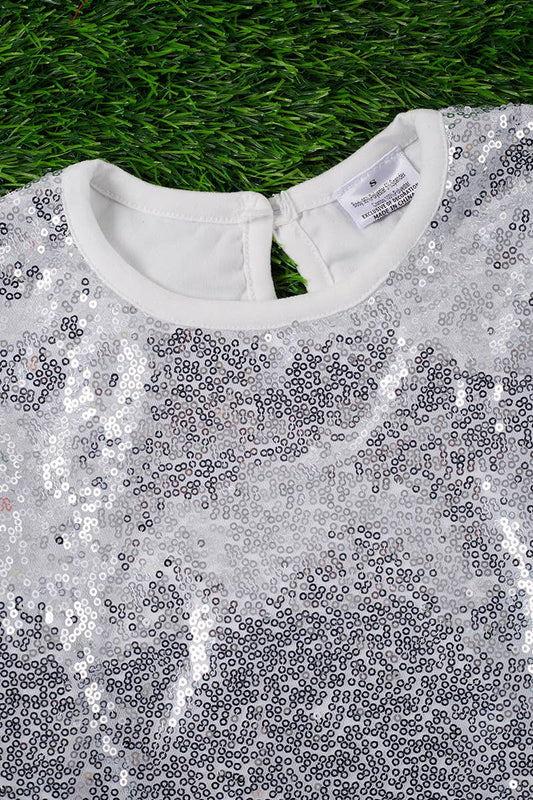 Silver Sequins Ruffle Sleeve Top - 2XS