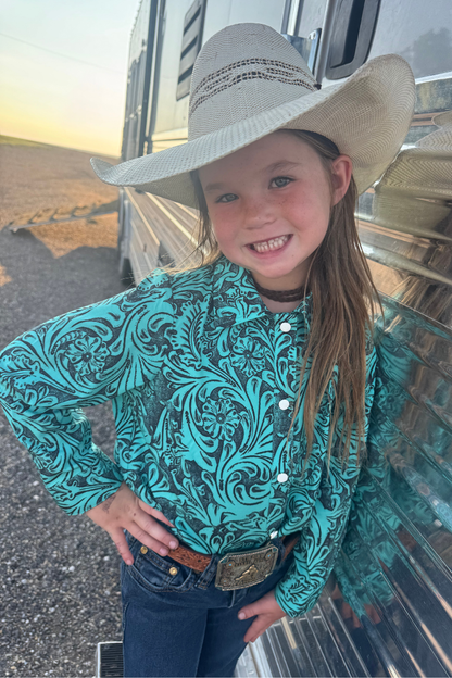 Tooled In Turquoise Kids Button Up