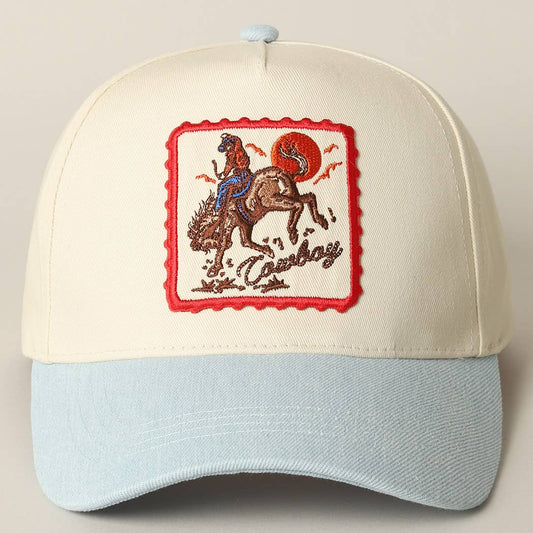 Detailed Cowboy Horse Embroidery Patch Denim Cap: LIGHT DENIM / ONE SIZE