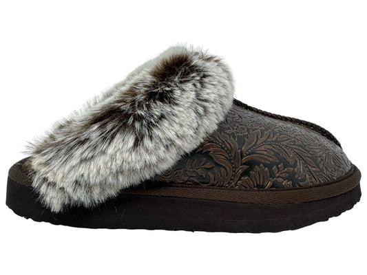 Faux Leather Fur Lined Slippers