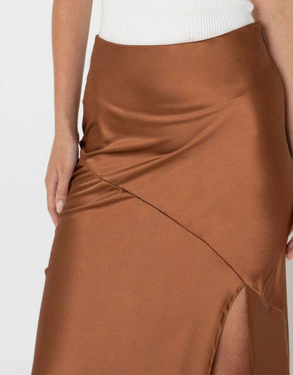 Satin High-Waisted Slit Skirt