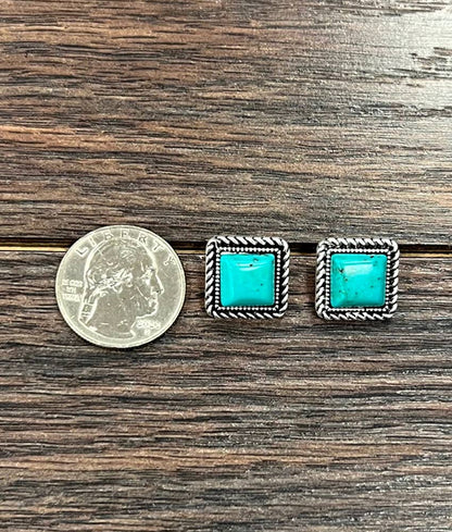 725296, 10mm Square Turquoise Stud Earrings