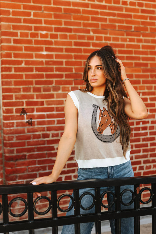 Stylish horse print tops for women featuring a horse graphic on a lightweight fabric