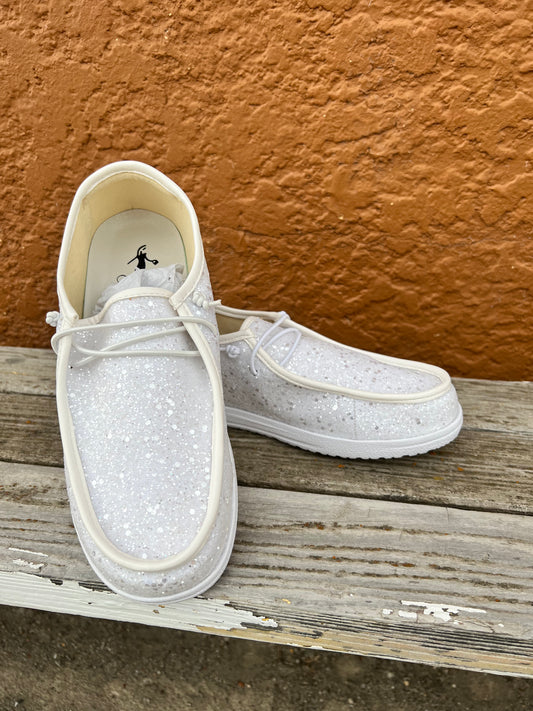 White Glitter Slip on Sneakers