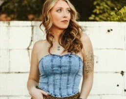 Mid Stone Wash Stretch Denim Corset Strapless Top