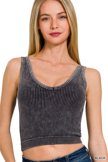 Zenana Women's Ribbed Tank Top in Black with a stylish cropped design and soft fabric
