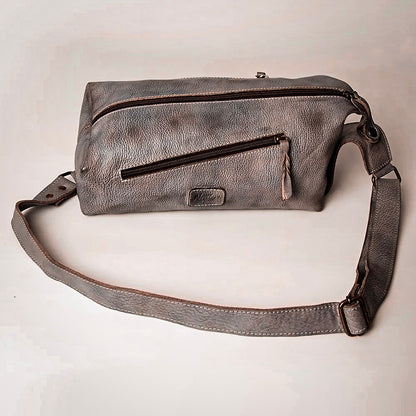 Grey Leather Cross Body Bag