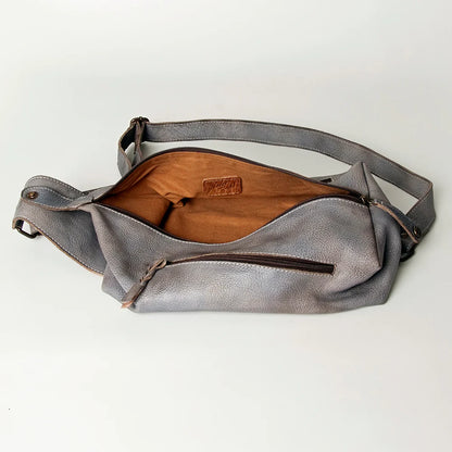 Grey Leather Cross Body Bag