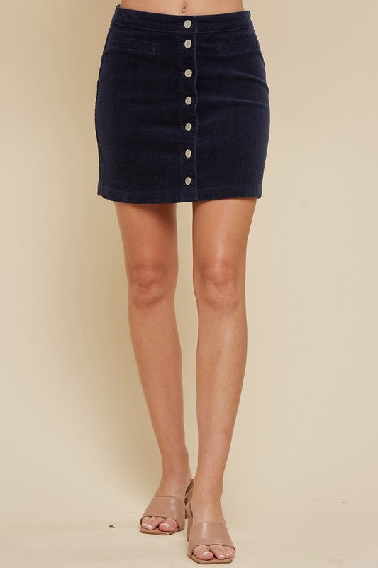 Navy Corduroy Mini Skirt - Large