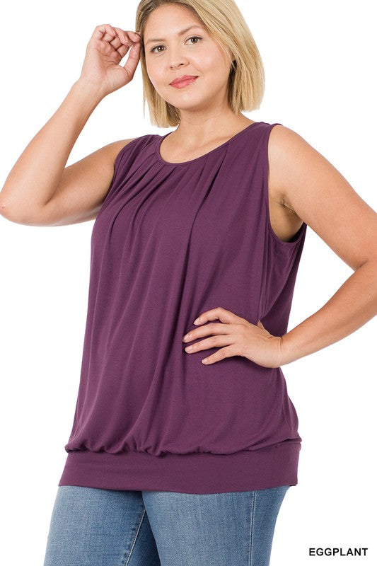 Plus Size Pleated Tank Top (Multiple)