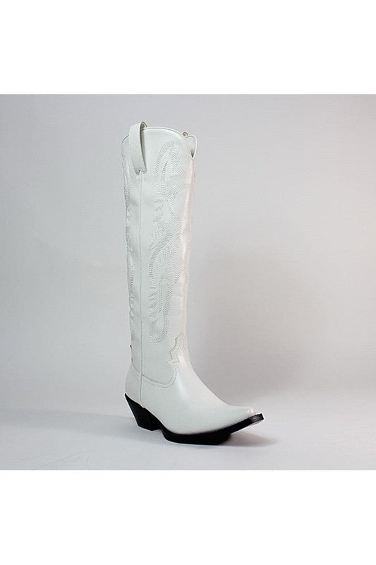 White Knee-High Western Boots