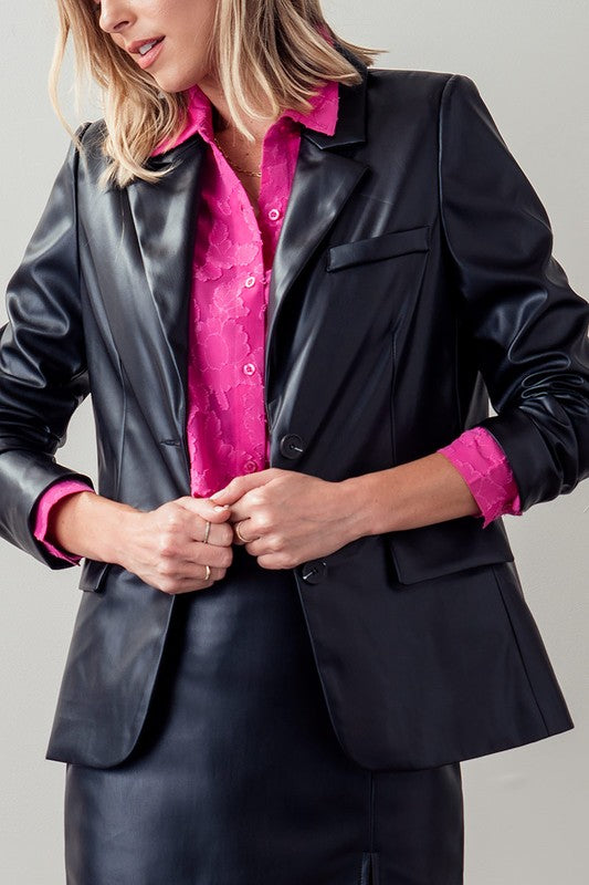 Faux Black Leather Blazer