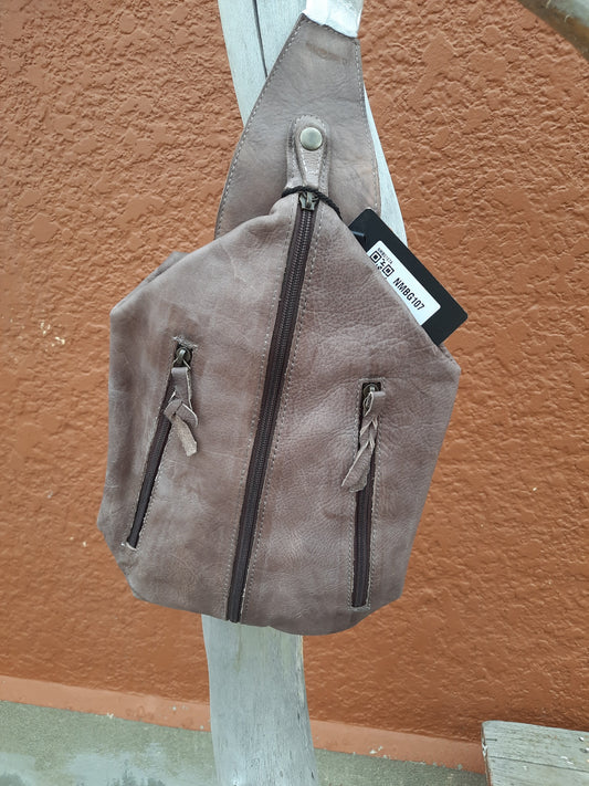 Grey Leather Cross Body Bag