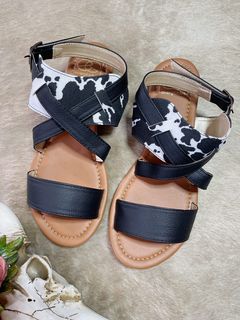 Black Cow Print Sandals