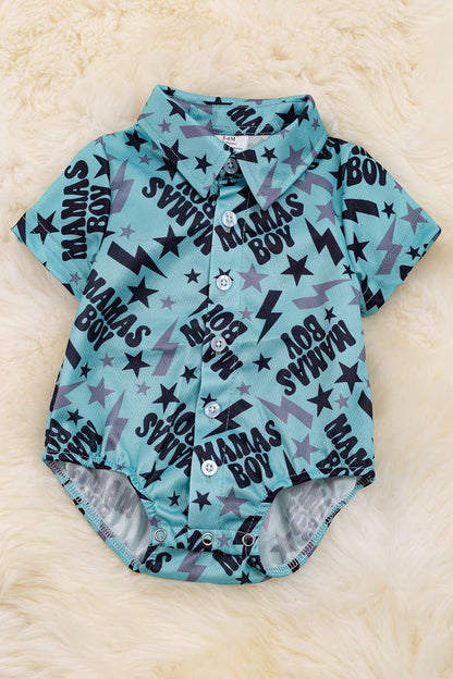 MAMA'S BOY PRINTED BUTTON UP ONESIE