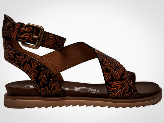 Tooled Leather Strappy Sandals (10)