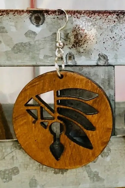 Wood Indian Headdress Earrings