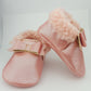 Metallic Bow Tie Pink Baby Moccasins
