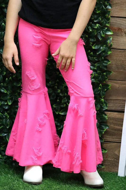 NEON PINK DISTRESSED BELL BOTTOMS
