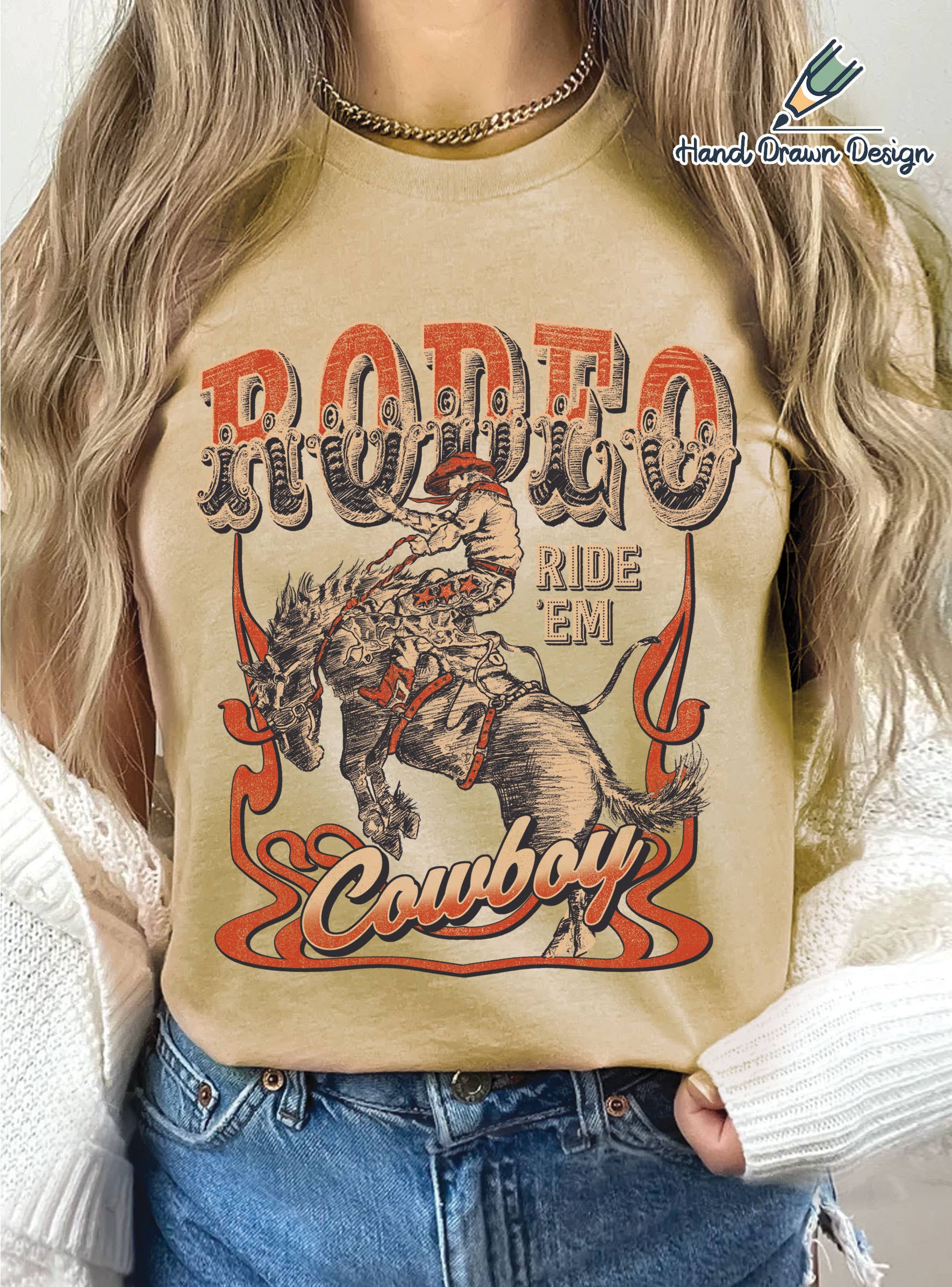 Cowboy graphic shirt featuring a rodeo design and bold colors for casual wear